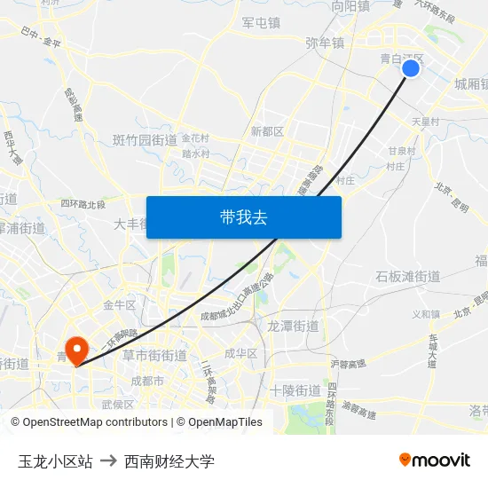 玉龙小区站 to 西南财经大学 map