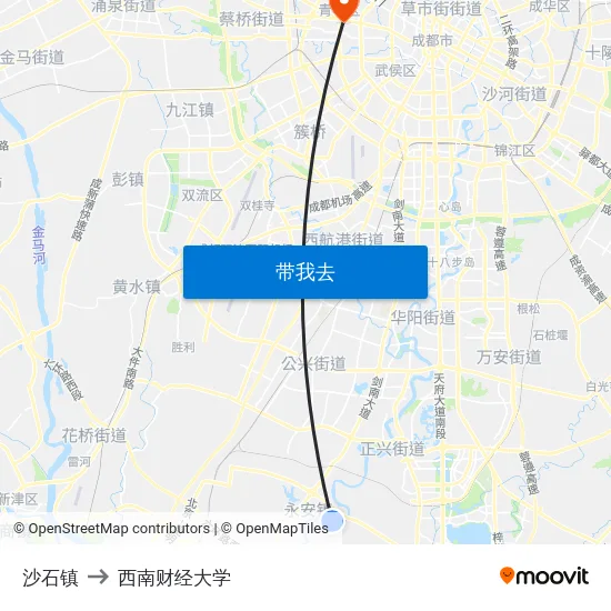 沙石镇 to 西南财经大学 map
