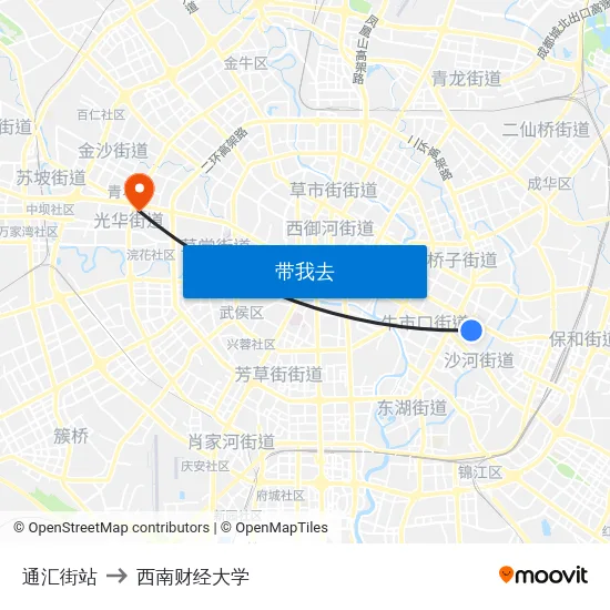 通汇街站 to 西南财经大学 map