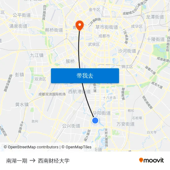 南湖一期 to 西南财经大学 map