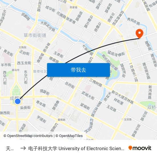 天府广场 to 电子科技大学 University of Electronic Science and Technology of China map