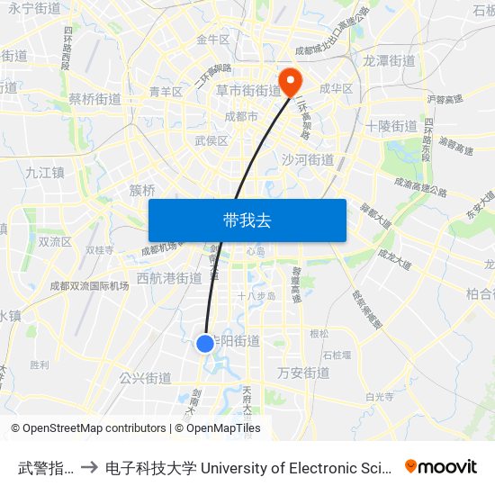 武警指挥学院 to 电子科技大学 University of Electronic Science and Technology of China map