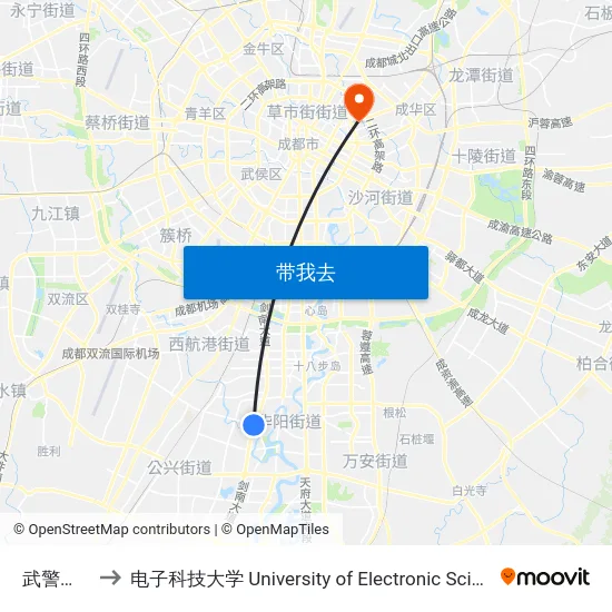 武警指挥学院 to 电子科技大学 University of Electronic Science and Technology of China map