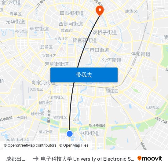 成都出口加工区站 to 电子科技大学 University of Electronic Science and Technology of China map