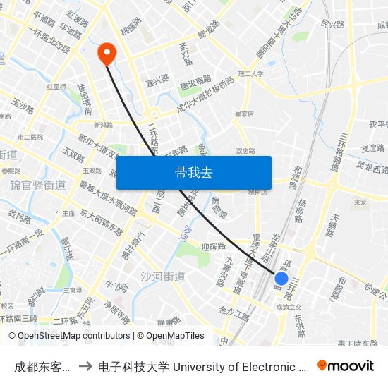 成都东客站(东广场) to 电子科技大学 University of Electronic Science and Technology of China map