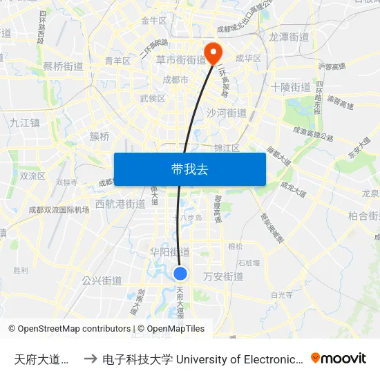 天府大道南段南湖路口 to 电子科技大学 University of Electronic Science and Technology of China map