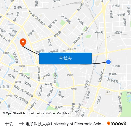 十陵公交站 to 电子科技大学 University of Electronic Science and Technology of China map