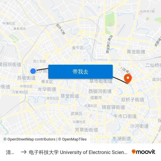 清波路站 to 电子科技大学 University of Electronic Science and Technology of China map