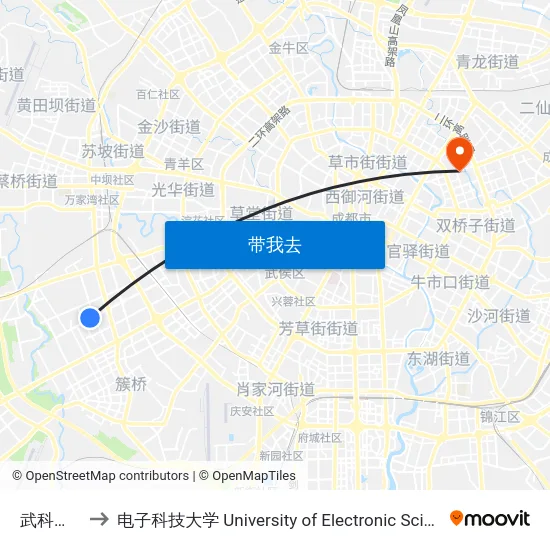 武科西四路站 to 电子科技大学 University of Electronic Science and Technology of China map