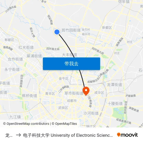 龙桥镇 to 电子科技大学 University of Electronic Science and Technology of China map