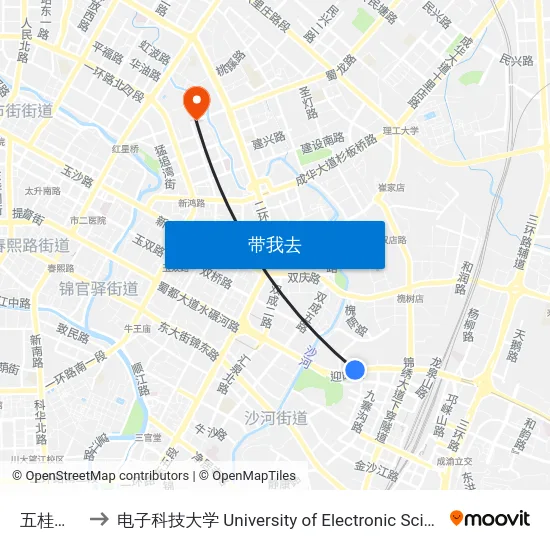 五桂桥公交站 to 电子科技大学 University of Electronic Science and Technology of China map