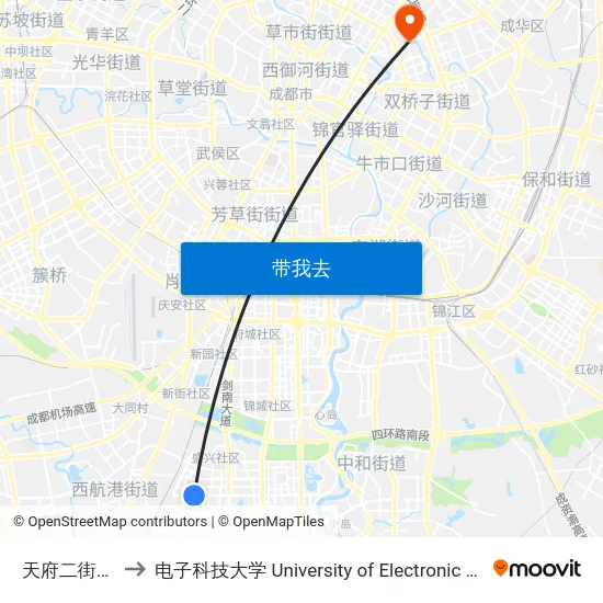 天府二街南华路口站 to 电子科技大学 University of Electronic Science and Technology of China map