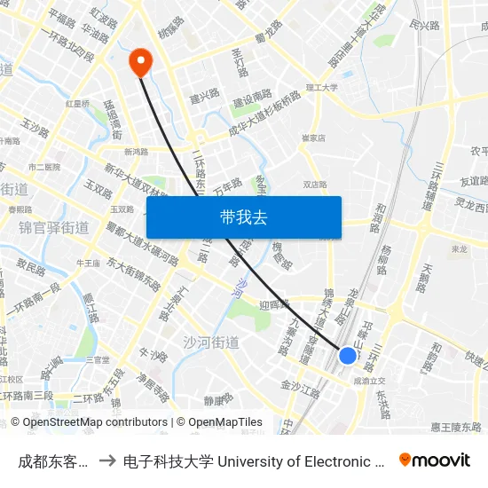 成都东客站(东广场) to 电子科技大学 University of Electronic Science and Technology of China map