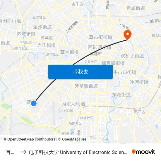 百锦路站 to 电子科技大学 University of Electronic Science and Technology of China map