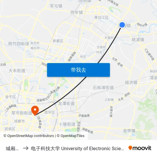 城厢客运站 to 电子科技大学 University of Electronic Science and Technology of China map