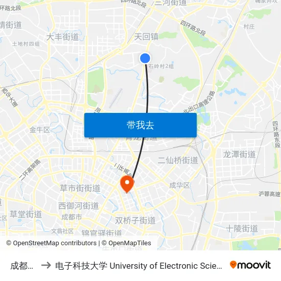 成都医学院 to 电子科技大学 University of Electronic Science and Technology of China map
