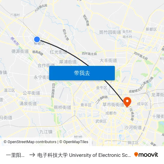 一里阳光街西站 to 电子科技大学 University of Electronic Science and Technology of China map