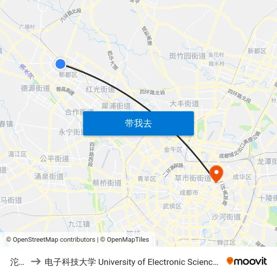 沱江桥 to 电子科技大学 University of Electronic Science and Technology of China map