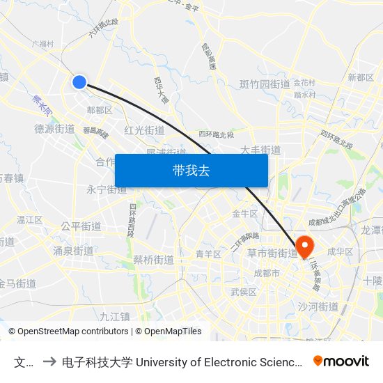 文星站 to 电子科技大学 University of Electronic Science and Technology of China map