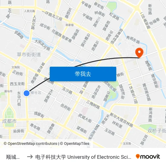 顺城大街中站 to 电子科技大学 University of Electronic Science and Technology of China map
