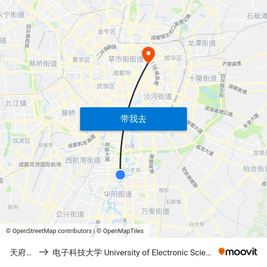 天府五街站 to 电子科技大学 University of Electronic Science and Technology of China map
