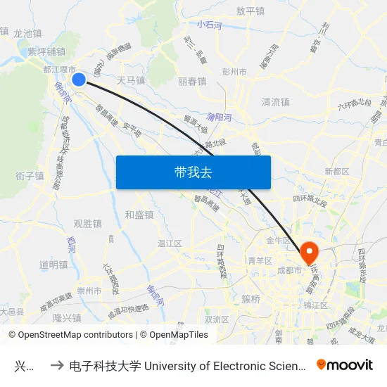 兴业银行 to 电子科技大学 University of Electronic Science and Technology of China map