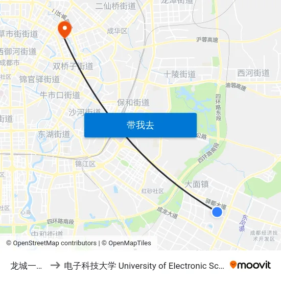 龙城一号东大门 to 电子科技大学 University of Electronic Science and Technology of China map