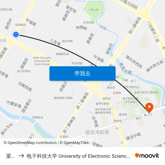 梁家巷 to 电子科技大学 University of Electronic Science and Technology of China map
