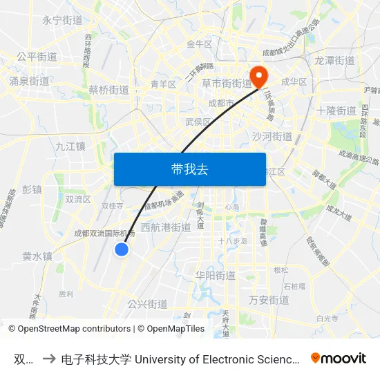 双华场 to 电子科技大学 University of Electronic Science and Technology of China map
