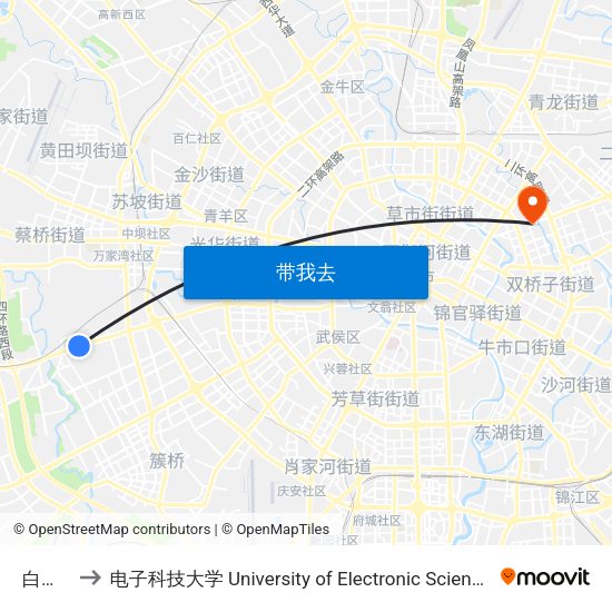 白佛桥站 to 电子科技大学 University of Electronic Science and Technology of China map