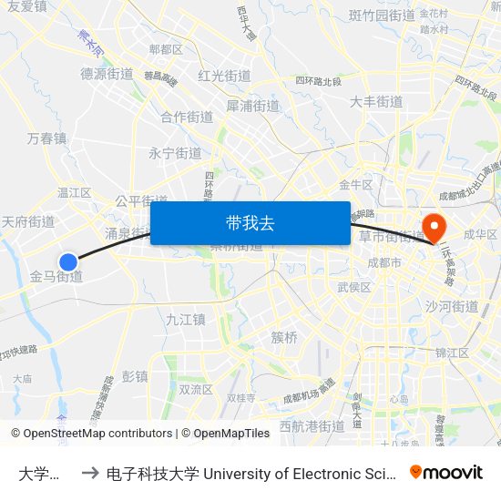 大学生创业园 to 电子科技大学 University of Electronic Science and Technology of China map