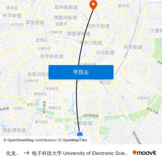 化龙社区站 to 电子科技大学 University of Electronic Science and Technology of China map