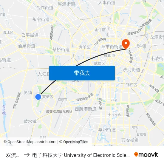 双流档案馆 to 电子科技大学 University of Electronic Science and Technology of China map