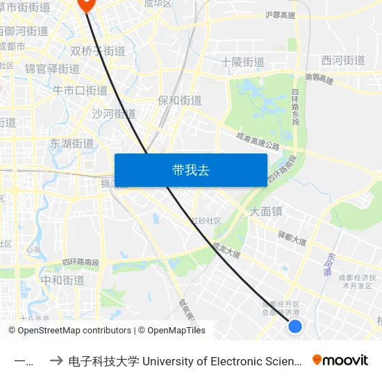 一汽丰田 to 电子科技大学 University of Electronic Science and Technology of China map