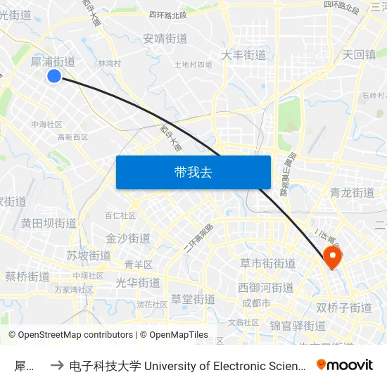 犀浦镇站 to 电子科技大学 University of Electronic Science and Technology of China map