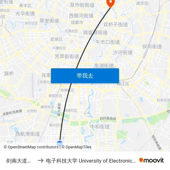 剑南大道天府三街口站 to 电子科技大学 University of Electronic Science and Technology of China map