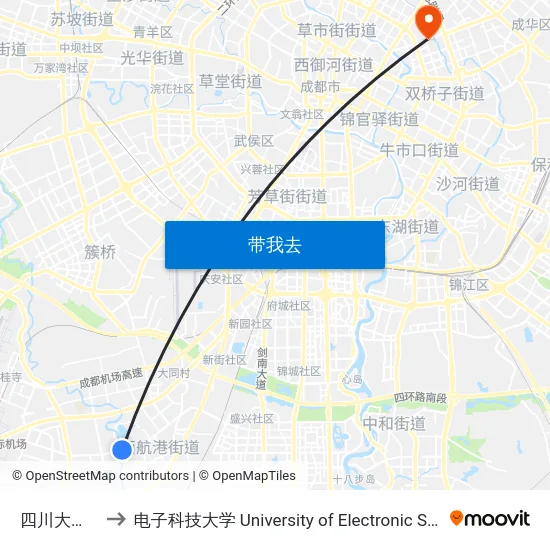 四川大学江安校区 to 电子科技大学 University of Electronic Science and Technology of China map