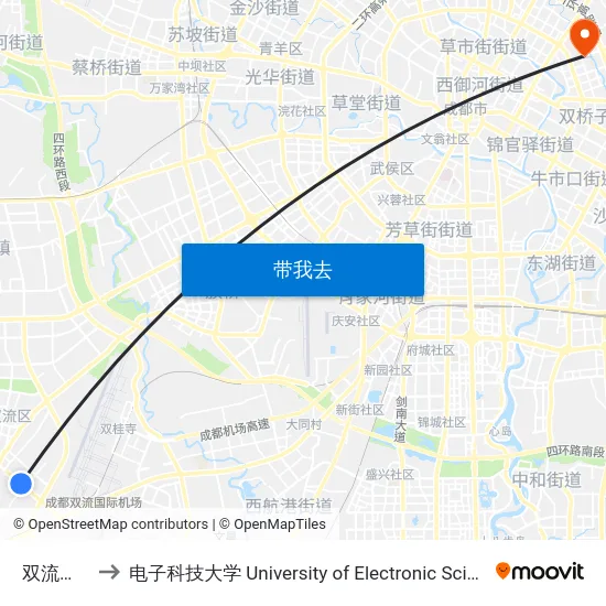 双流客运中心 to 电子科技大学 University of Electronic Science and Technology of China map