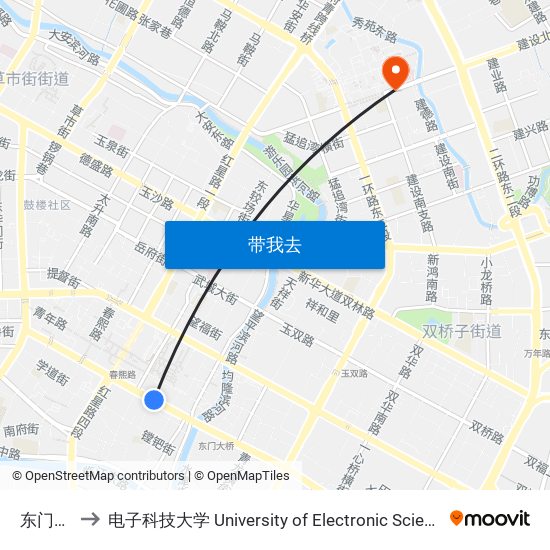 东门大桥站 to 电子科技大学 University of Electronic Science and Technology of China map