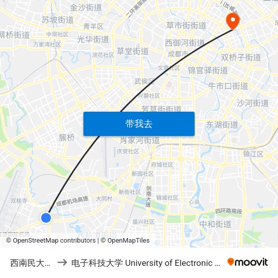 西南民大新校区东站 to 电子科技大学 University of Electronic Science and Technology of China map