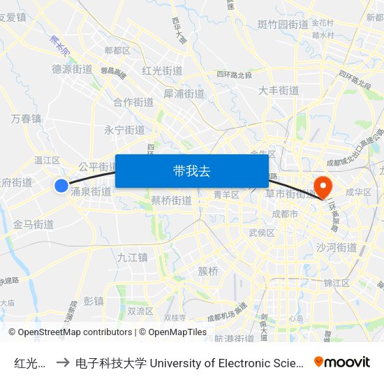 红光路北站 to 电子科技大学 University of Electronic Science and Technology of China map