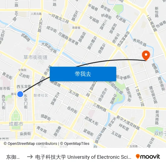 东御河沿街站 to 电子科技大学 University of Electronic Science and Technology of China map