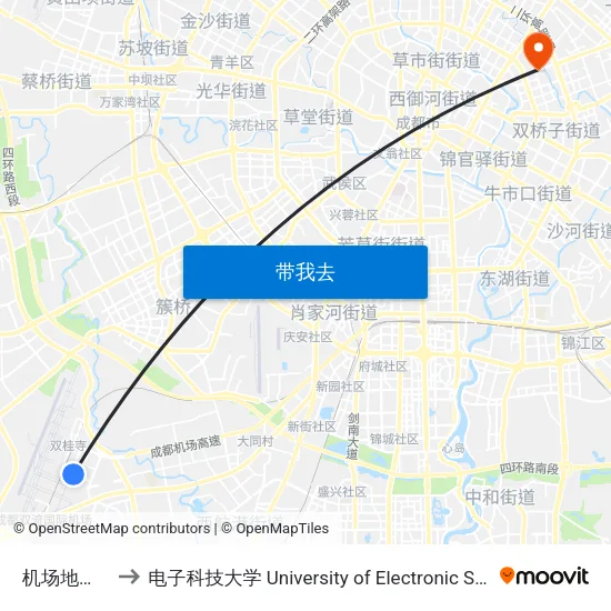 机场地面服务公司 to 电子科技大学 University of Electronic Science and Technology of China map