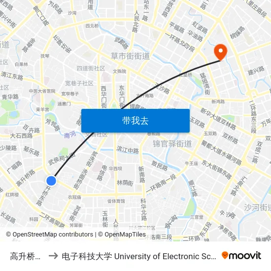 高升桥东路北站 to 电子科技大学 University of Electronic Science and Technology of China map