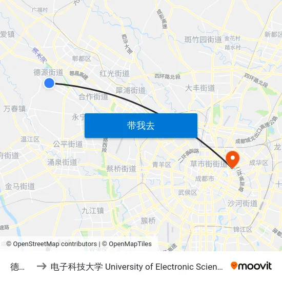 德源镇站 to 电子科技大学 University of Electronic Science and Technology of China map