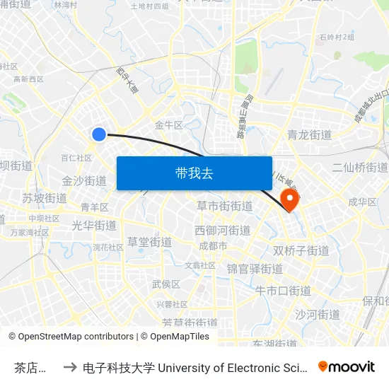 茶店子公交站 to 电子科技大学 University of Electronic Science and Technology of China map