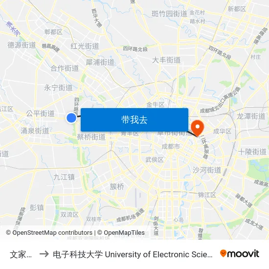 文家场口站 to 电子科技大学 University of Electronic Science and Technology of China map