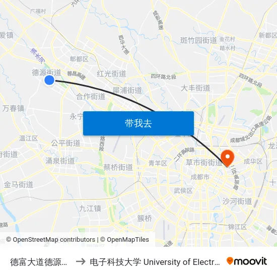 德富大道德源大道口站(德富大道) to 电子科技大学 University of Electronic Science and Technology of China map