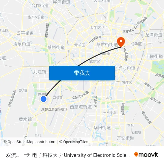 双流大市场 to 电子科技大学 University of Electronic Science and Technology of China map