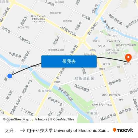 太升北路站 to 电子科技大学 University of Electronic Science and Technology of China map